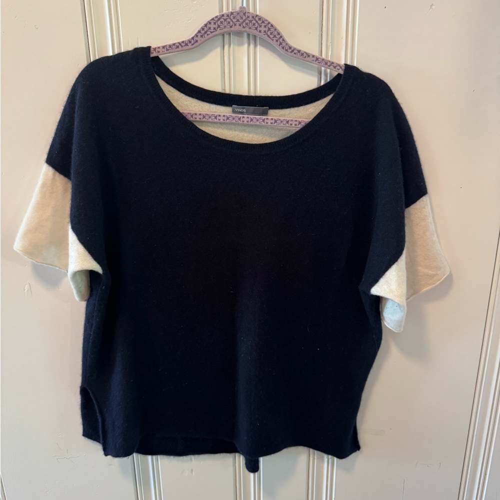 Vince Navy Top with Cream Sleeve Accents